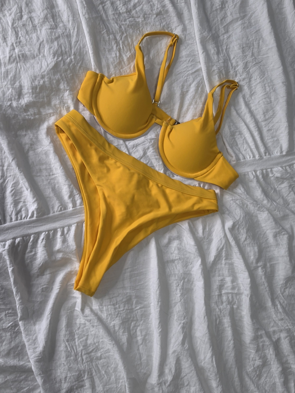 XS Bright Mustard Yellow Bikini Top & High-cut Bikini Bottoms (NWOT)